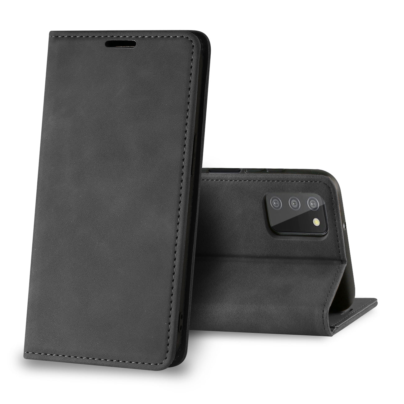 Magnetic wallet Leather phone case For Samsung Galaxy A02S (Black) (FC34-SAMA02SBK)